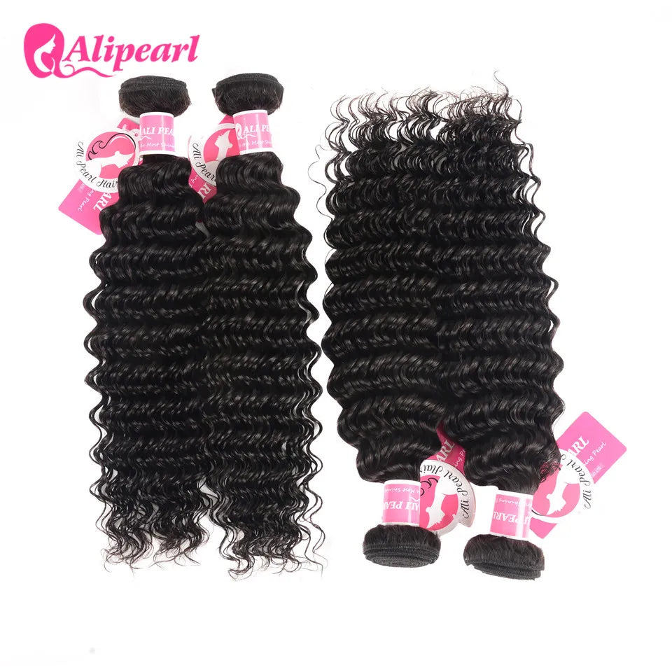 Ali Pearl Hair Deep Wave Bundles Brazilian Hair Weave Bundles Human Hair 3 and 4 Bundles 12-30Inch Hair Extension Natural Color