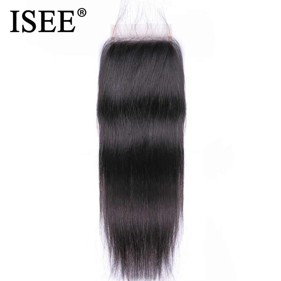 ISEE HAIR Brazilian Straight Hair Closure Free Part Hand Tied Lace Closure Remy Human Hair Extension Free Shipping Can Be Dyed