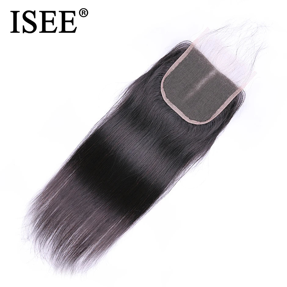 ISEE HAIR Peruvian Straight Hair Lace Closure 4"*4" Free Part 100% Remy Human Hair Free Shipping Medium Brown Lace Closure