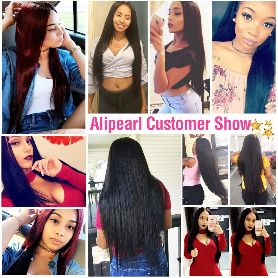 AliPearl Hair Straight Human Hair Bundles With 6x6 Closure Brazilian Human Hair Weave 3 Bundles with Transparent Lace Closure