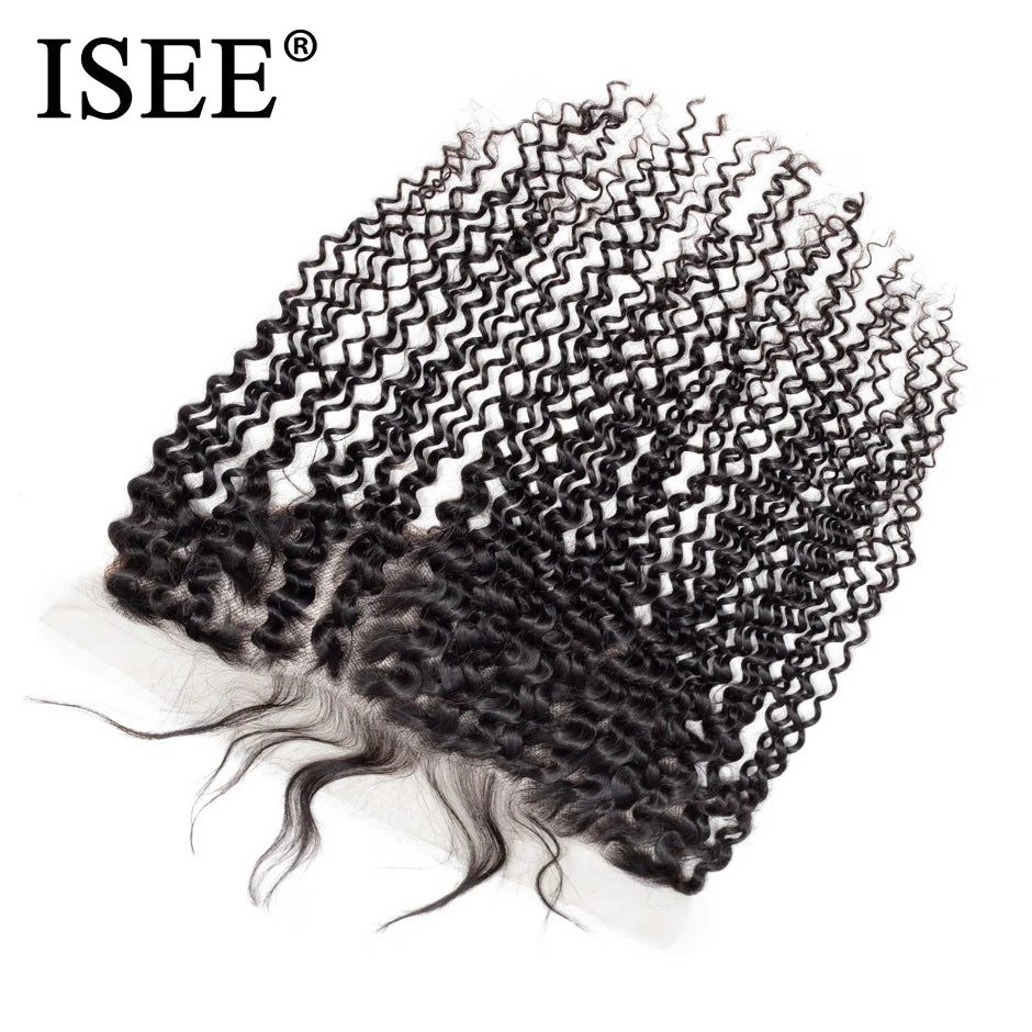 ISEE HAIR Peruvian Kinky Curly Frontal Lace Closure 13*4 Jerry Curly Hair Extension Remy Human Hair Nature Color Free Shipping