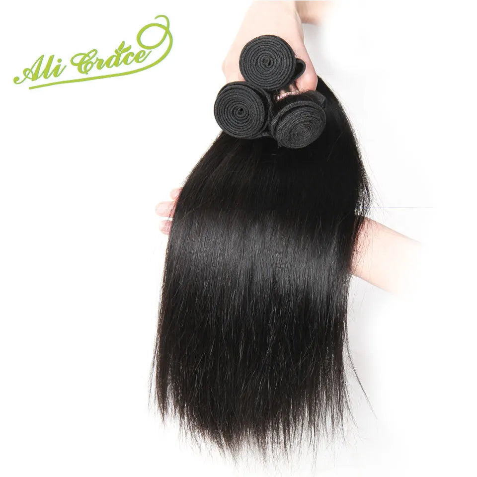 ALI GRACE Hair Malaysian Straight Hair Bundles 3Pcs Deals Remy Straight Human Hair Bundles 10-28 inch Straight Hair Weaves