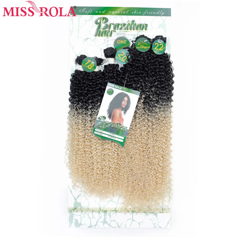 Miss Rola Synthetic Curly Hair Extensions Ombre Hair Bundles Hair Weaves T1B/BUG 18"-22'' 6pcs/Pack 200G With Free Closure