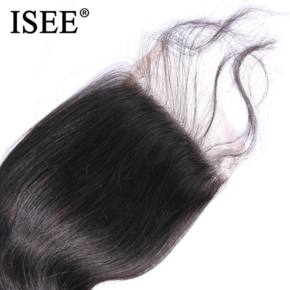 ISEE HAIR Brazilian Loose Wave Closure 4*4 Lace Size Remy Human Hair Lace Closure With Baby Hair Natural Color Free Shipping