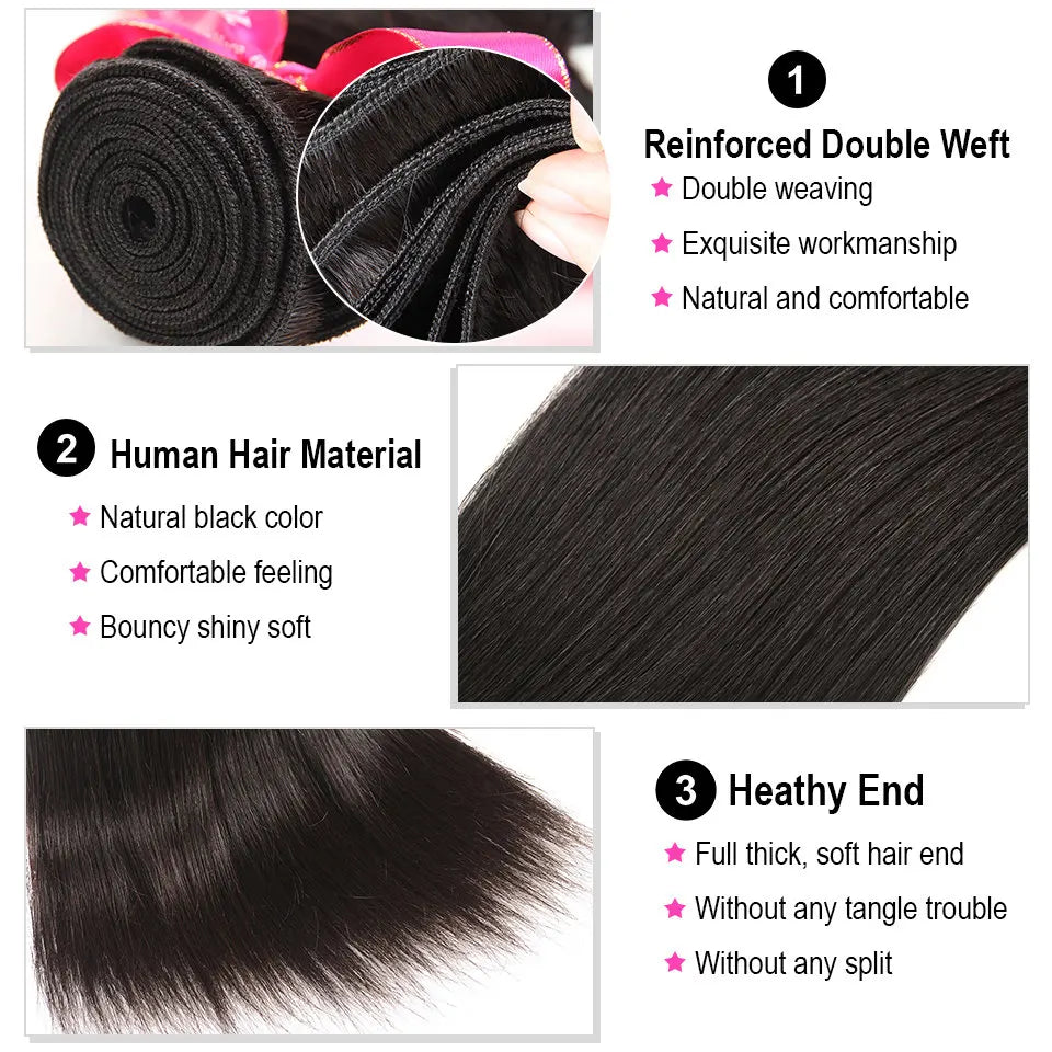 AliPearl Hair Straight Human Hair Bundles With 6x6 Closure Brazilian Human Hair Weave 3 Bundles with Transparent Lace Closure