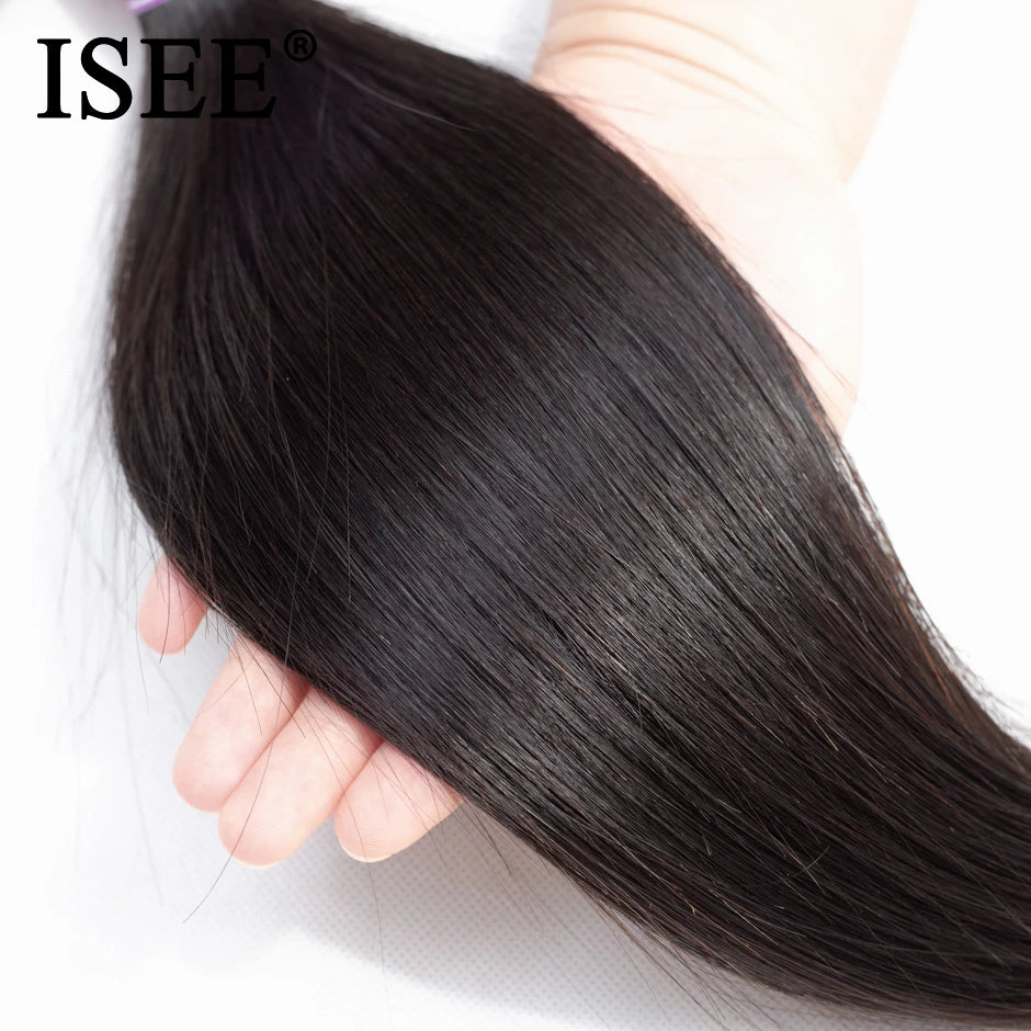 ISEE Brazilian Remy Hair Straight 100% Unprocessed Human Hair Bundles 3 Bundles Hair Weaves Nature Color Free Shipping