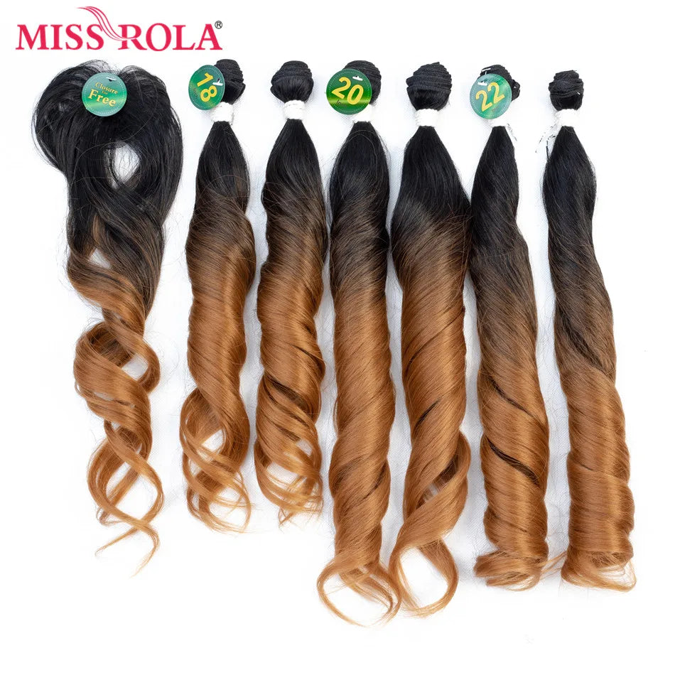 Miss Rola Synthetic Ombre Wavy Hair Bundles Hair Extensions Loose Wave Bundles T1B/27 18-22'' 6pcs/Pack Hair Weaves Free Closure