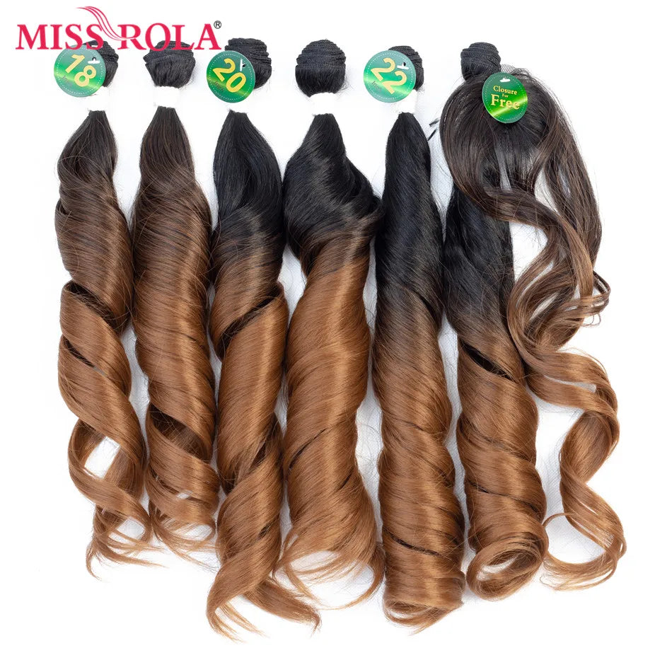 Miss Rola Synthetic Ombre Wavy Hair Bundles Hair Extensions Loose Wave Bundles T1B/27 18-22'' 6pcs/Pack Hair Weaves Free Closure