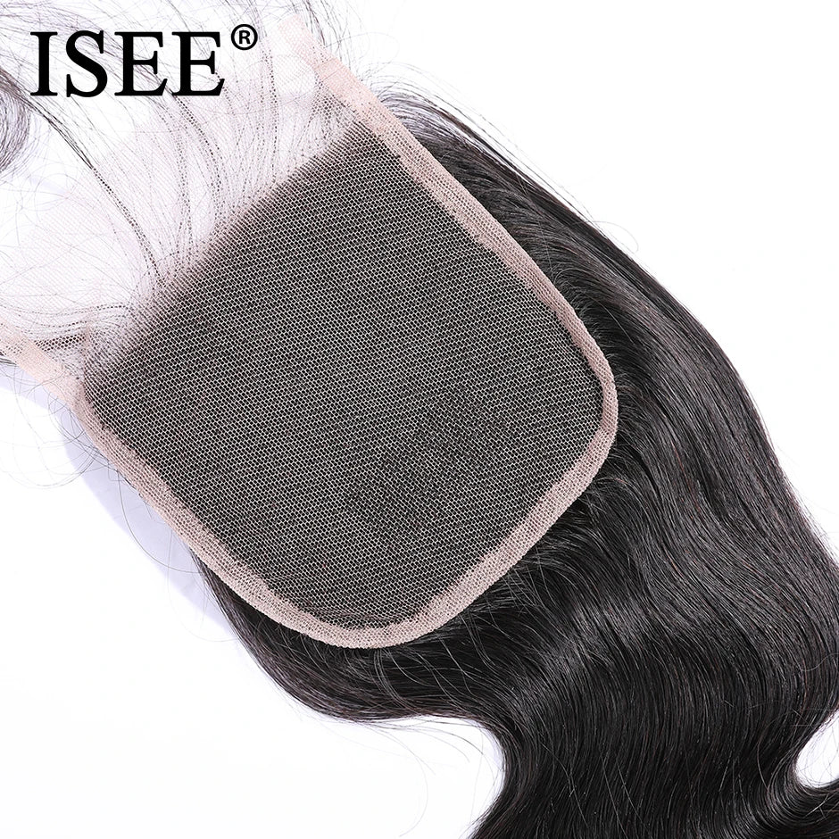 ISEE HAIR Malaysian Body Wave Closure 4" x 4" Lace Closure Free Part 100% Remy Human Hair  Free Shipping Nature Color