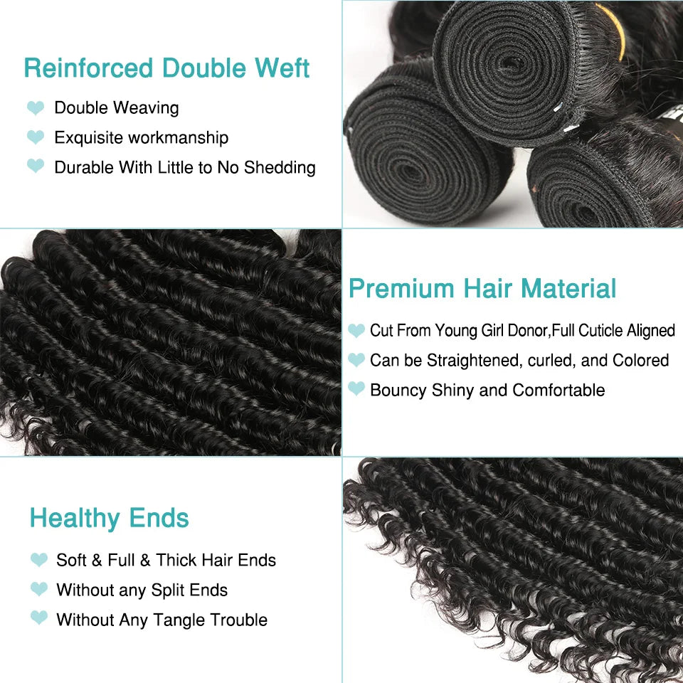 Brazilian Hair Deep Curly Hair Extension Deep Curly Human Hair Bundles Natural Color Deep Wave Hair Bundles Thick Hair Weaves