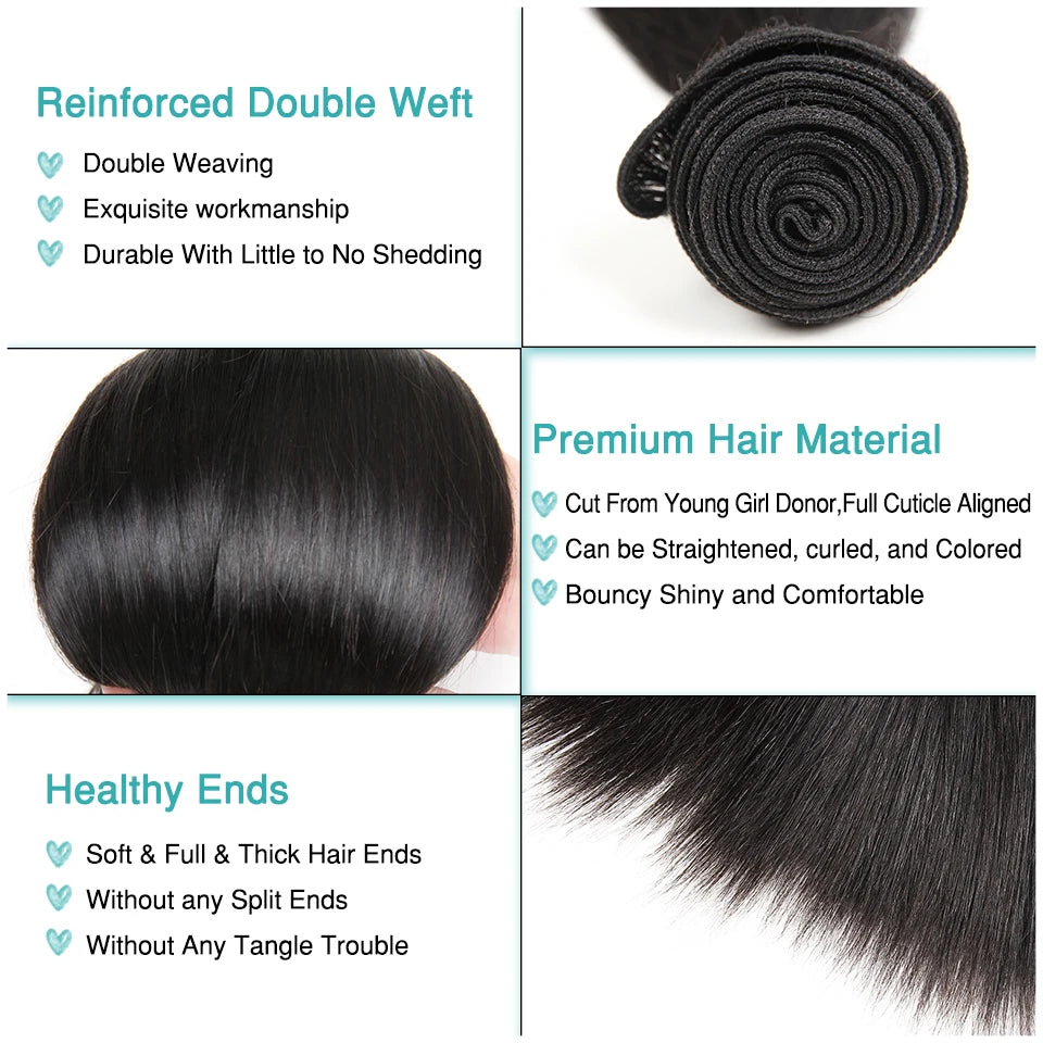 ALI GRACE Hair Malaysian Straight Hair Bundles 3Pcs Deals Remy Straight Human Hair Bundles 10-28 inch Straight Hair Weaves