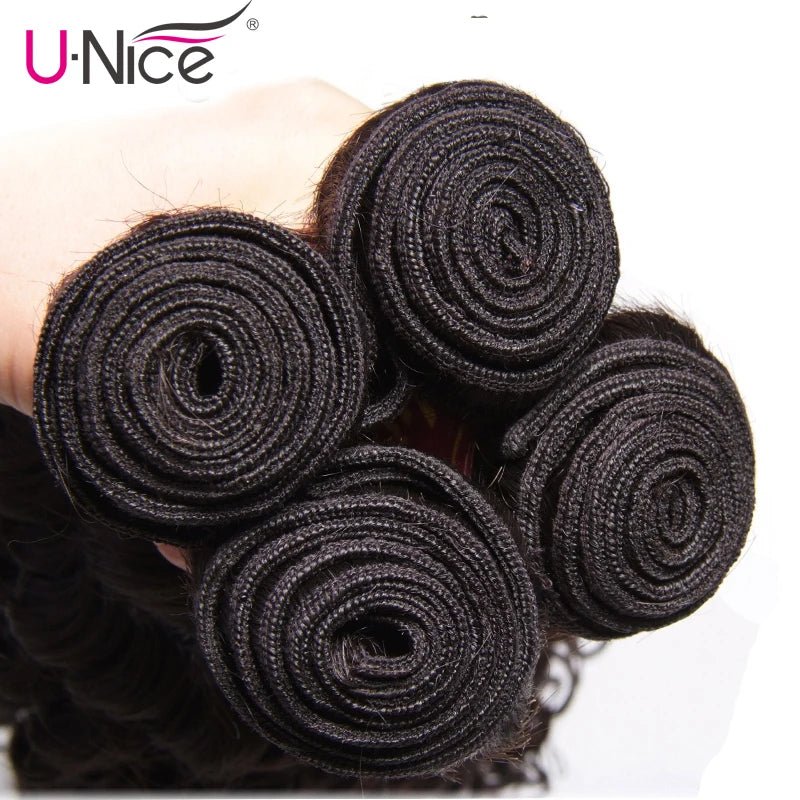 Unice Hair Deep Wave Brazilian Hair Weave Bundles 3 PCS Natural Color 100% Human Hair Weaving Remy Hair Extension 12-26 Inch