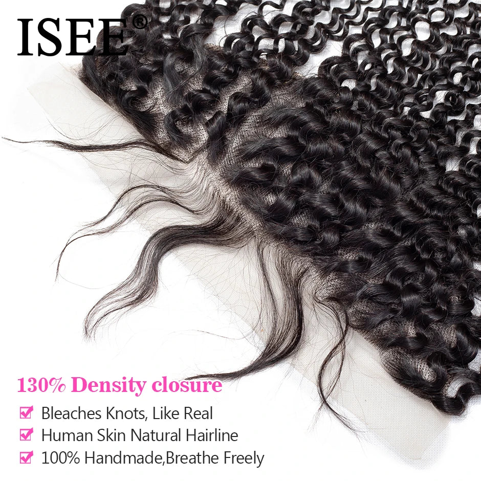 ISEE HAIR Mongolian Kinky Curly Lace Frontal Closure 13*4 Lace Hair Extension Remy Human Hair Nature Color Free Shipping