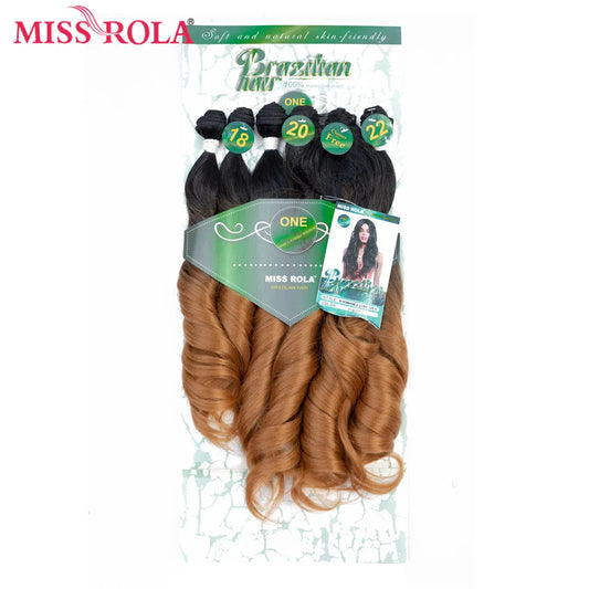 Miss Rola Synthetic Ombre Wavy Hair Bundles Hair Extensions Loose Wave Bundles T1B/27 18-22'' 6pcs/Pack Hair Weaves Free Closure