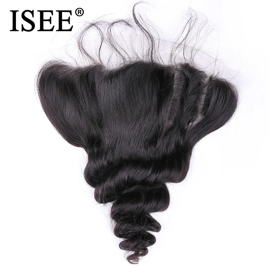 ISEE HAIR Brazilian Loose Wave 13*4 Lace Frontal Closure Free Part Remy Human Hair Closure 150% Density 8"-22" Natural Black