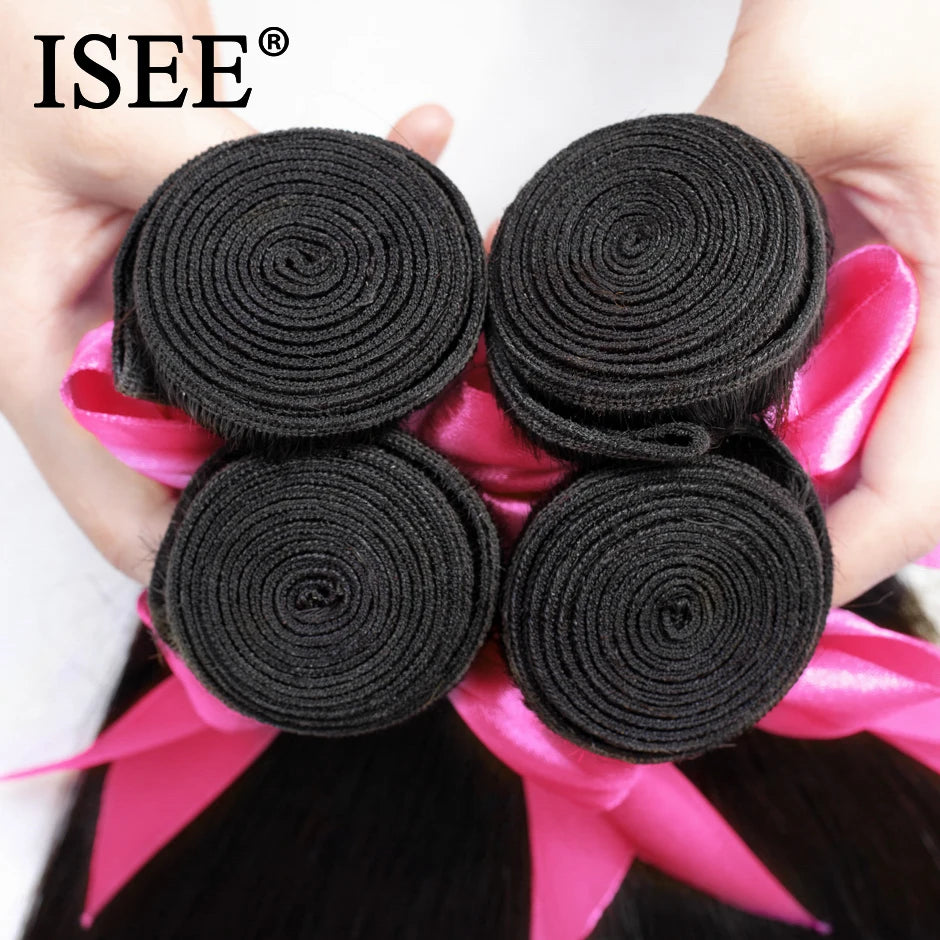 ISEE HAIR Brazilian Straight Hair Extensions Hair Weave Bundles Nature Color 3 Bundles Thick Straight Human Hair Bundles