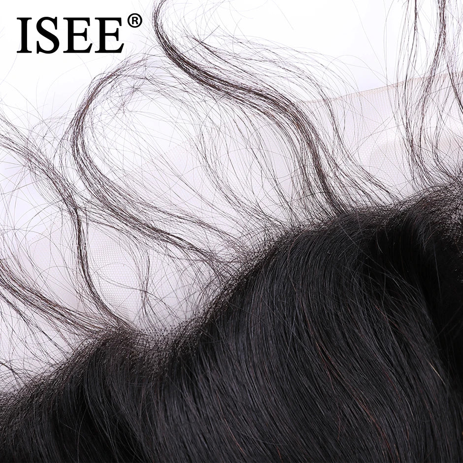 ISEE HAIR Brazilian Loose Wave 13*4 Lace Frontal Closure Free Part Remy Human Hair Closure 150% Density 8"-22" Natural Black