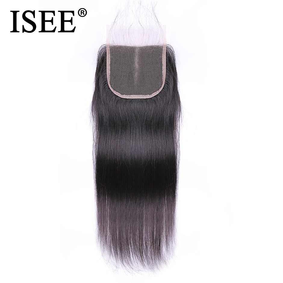 ISEE HAIR Peruvian Straight Hair Lace Closure 4"*4" Free Part 100% Remy Human Hair Free Shipping Medium Brown Lace Closure