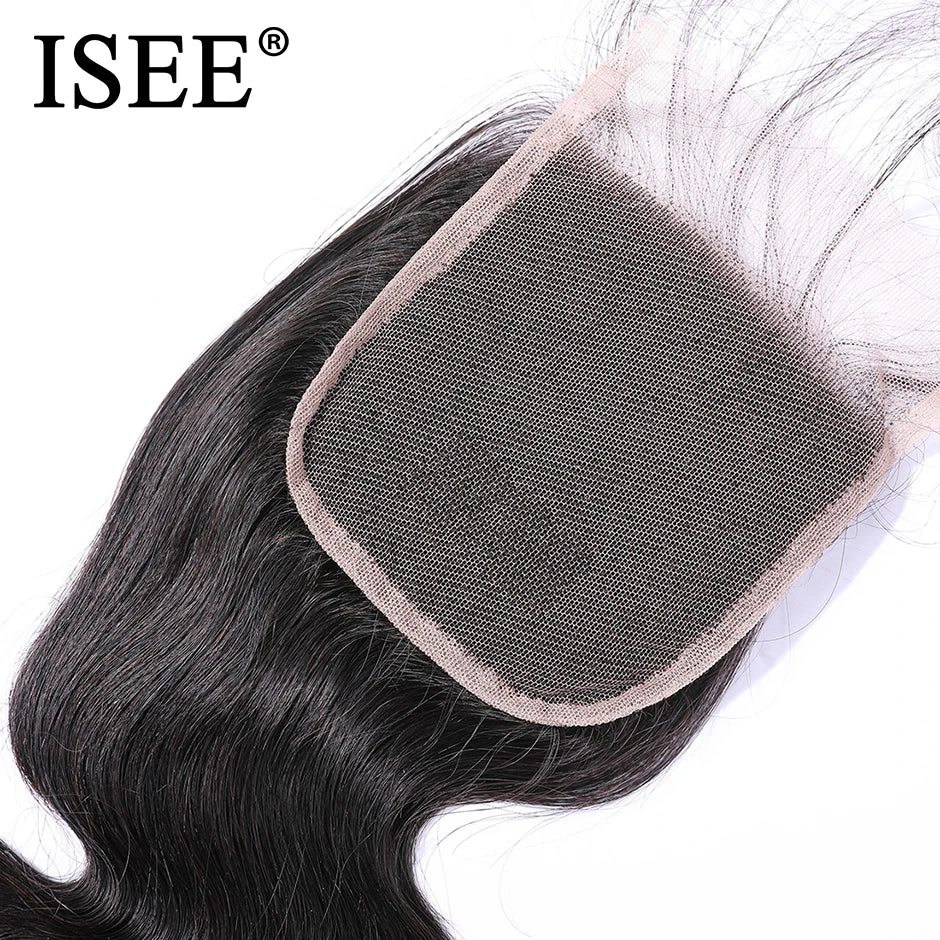 ISEE HAIR Peruvian Body Wave Closure 100% Remy Human Hair Extenstions 4" x 4" Free Part Lace Closure Free Shipping Nature Color