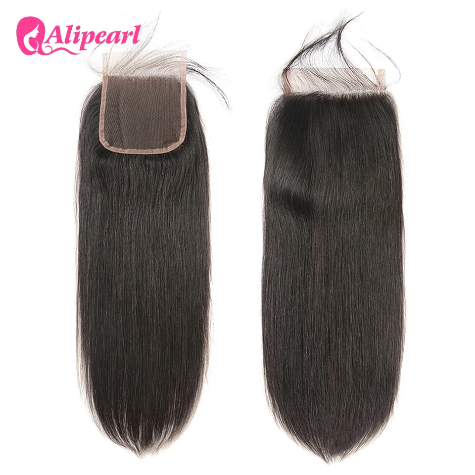 Straight 5x5 Closure Human Hair Pre-Plucked With Baby Hair Swiss Lace Free Part Lace Closure Natural Black Color Ali Pearl Hair