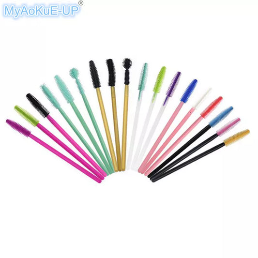 200 pcs/lot Silicone Eyelashes Brushes Mix Colors Disposable Mascara Wands Lashes Makeup Brushes For Eyelash Extension