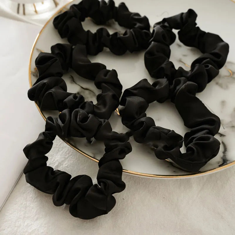 5Pcs/6pcs Silk Hair Rope Ring Set Colorful Rubber Band Elastic Hair Circle Solid Black White Ponytail Hairband Hair Accessories