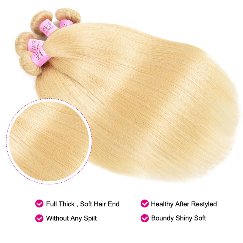 Unice Hair 613 Blonde Bundles With Closure Brazilian Remy Straight Human Hair 3 Bundles With Closure 100% Remy Human Hair