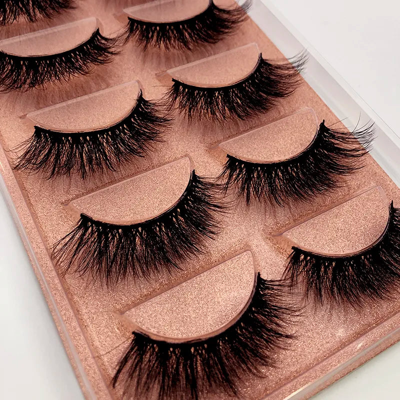 NEW 5 pairs long Natural Mink False Eyelashes Cross Dense Handmade Cotton Stalk Eye Lashes Date Make-up Mink Fake Eyelashes