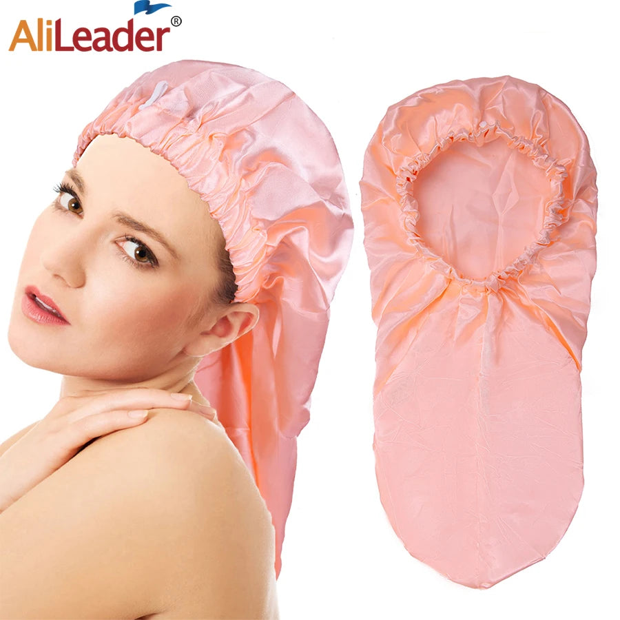 Satin Bonnet Large Sleep Cap With Button Long Hair For Braids Satin Cap For Women Silk Night Cap Elastic Band For Sleeping