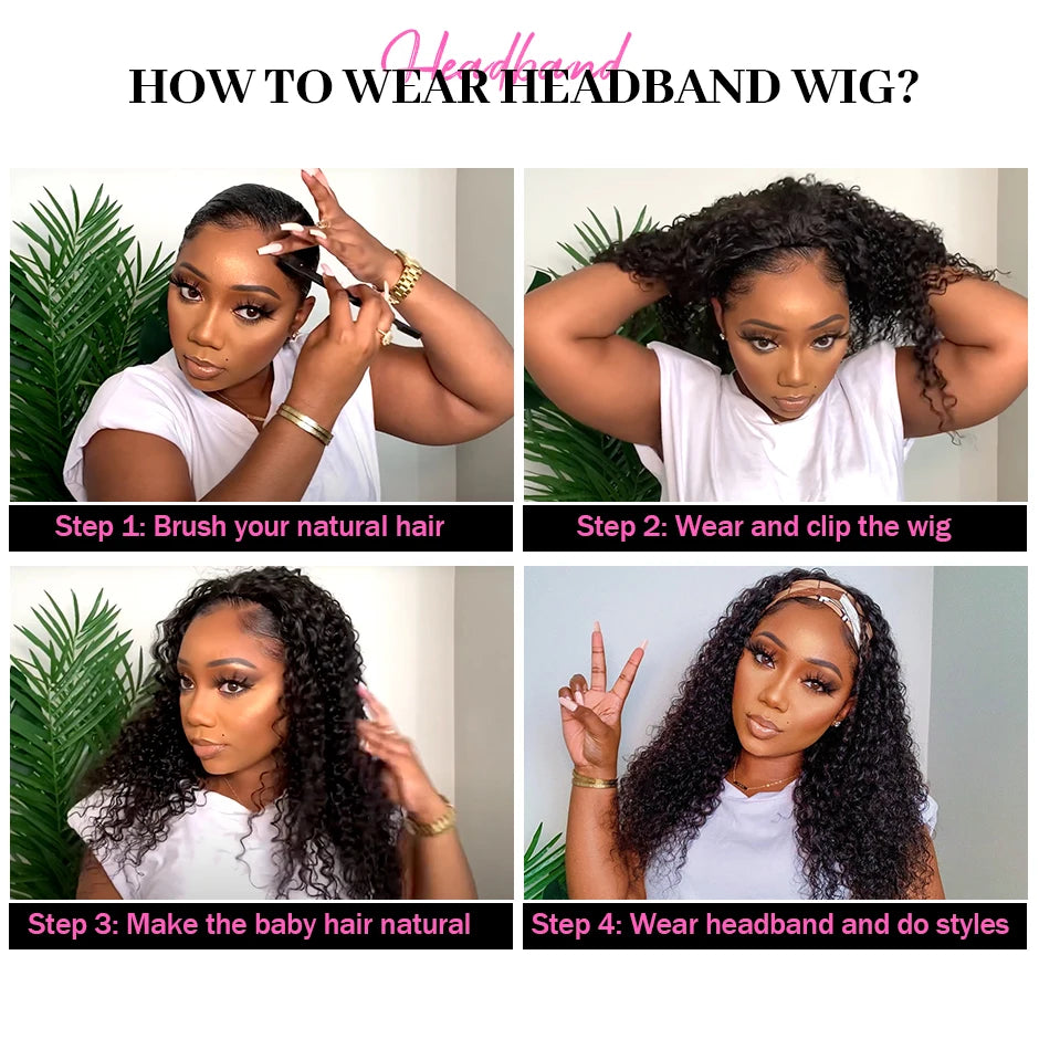 Kinky Curly Women's Headband Wig ISEE HAIR Scarf Wig Brazilian Human Hair Wig Sale Deep Curly Glueless Headband Wig Natural Hair