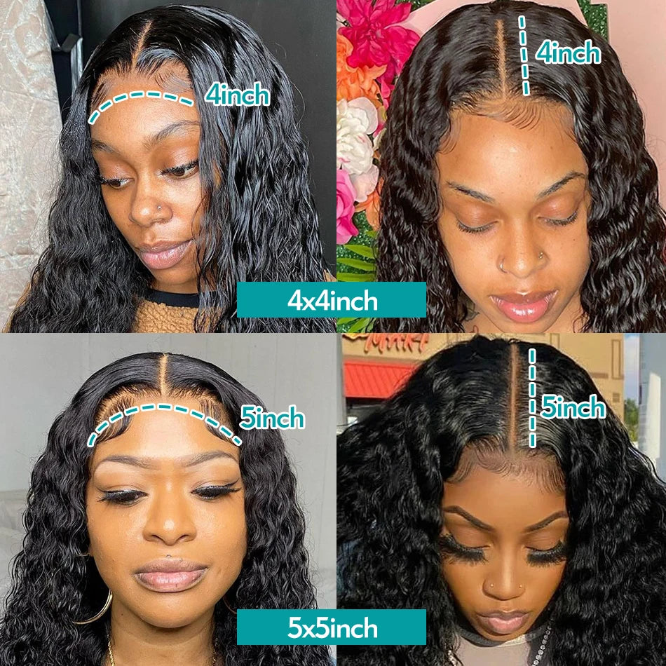 Rosabeauty 30 32 inch Deep Wave Bundles With Closure Peruvian Remy Human Hair Weaves Water Curly and 5X5 HD Lace Closure Frontal