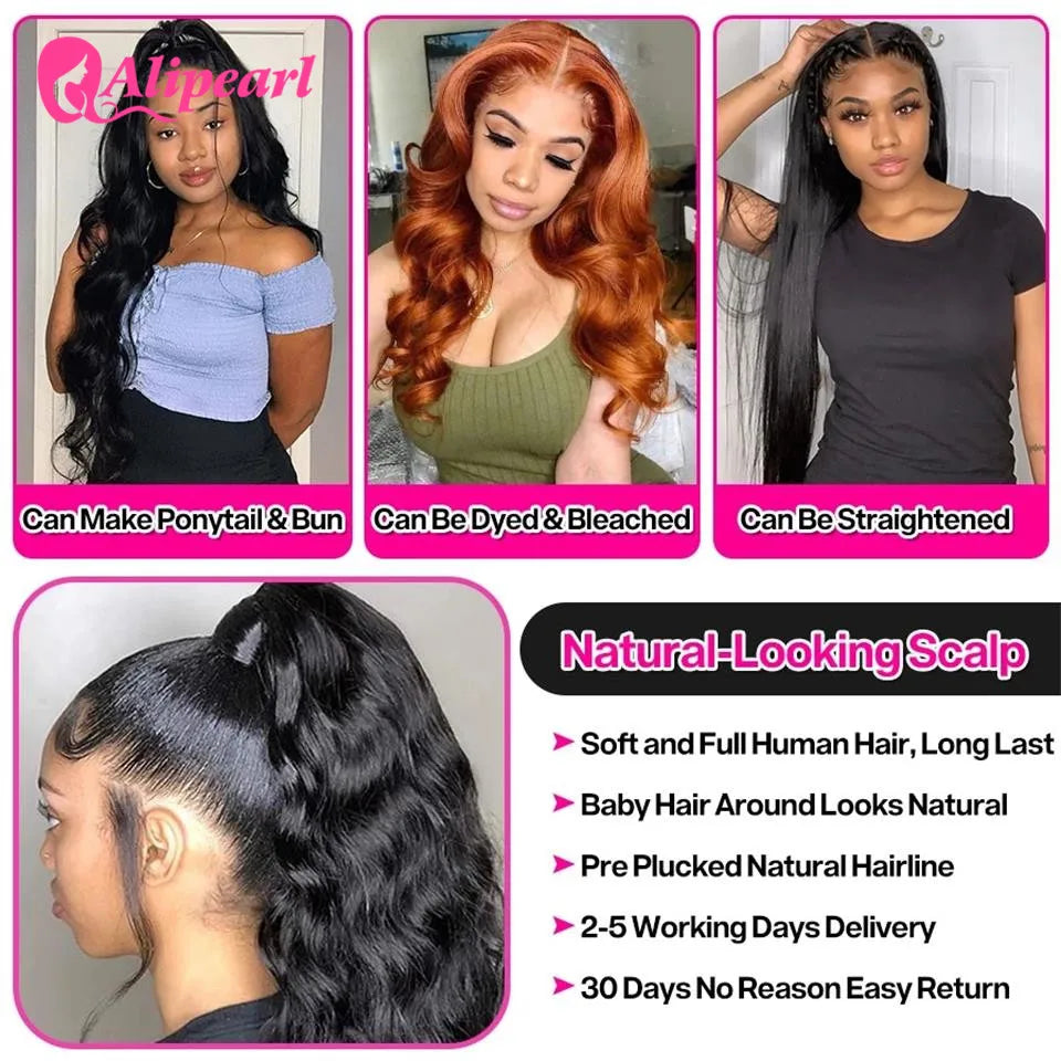 Ali Pearl 13x6 Lace Front Wig Human Hair Wigs Peruvian Body Wave Human Hair Wig For Black Women Pre-Plucked Glueless 180 Density