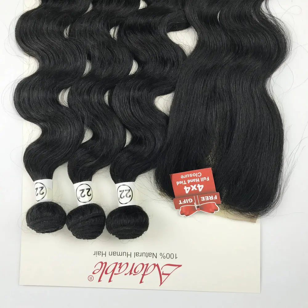 Animal Mixed Synthetic Hair Bundles with 4*4 Lace Closure Silk Straight Packet Hair Weaves,Adorable Natural Human Hair Blend 3+1