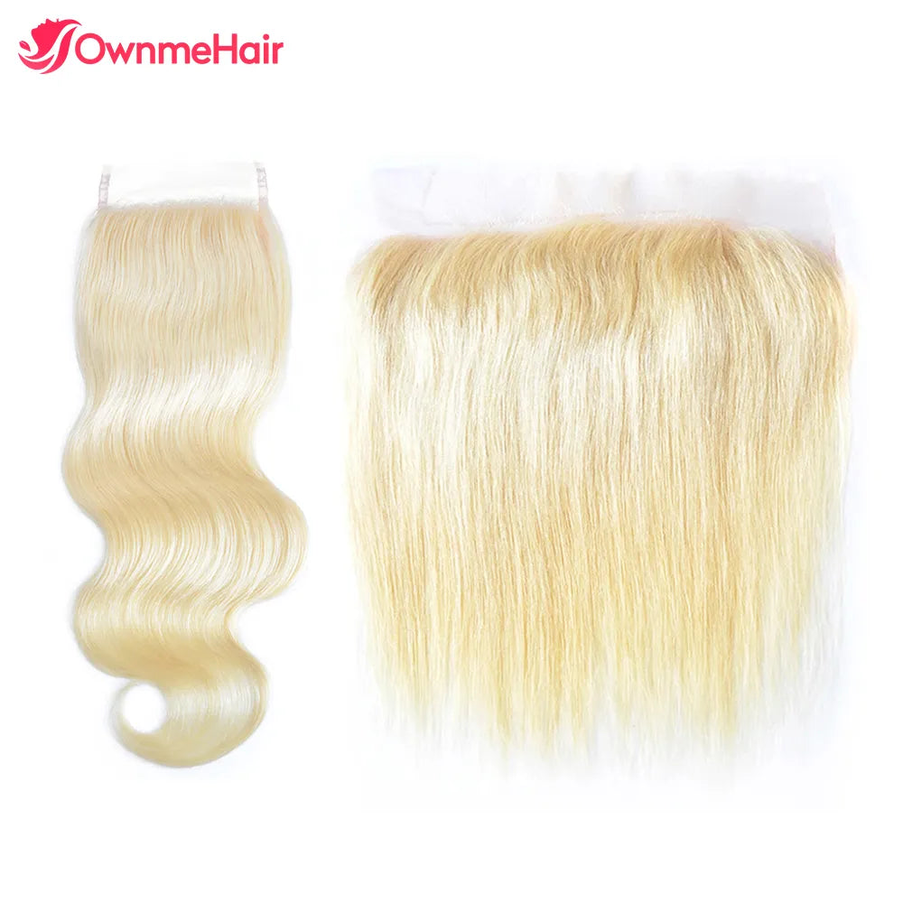 24 Inch Color 613 Blonde 13x4 Invisible Lace Frontal Ear to Ear Hand Tied Brazilian 4x4 Lace Closure Pre Plucke with Baby Hair