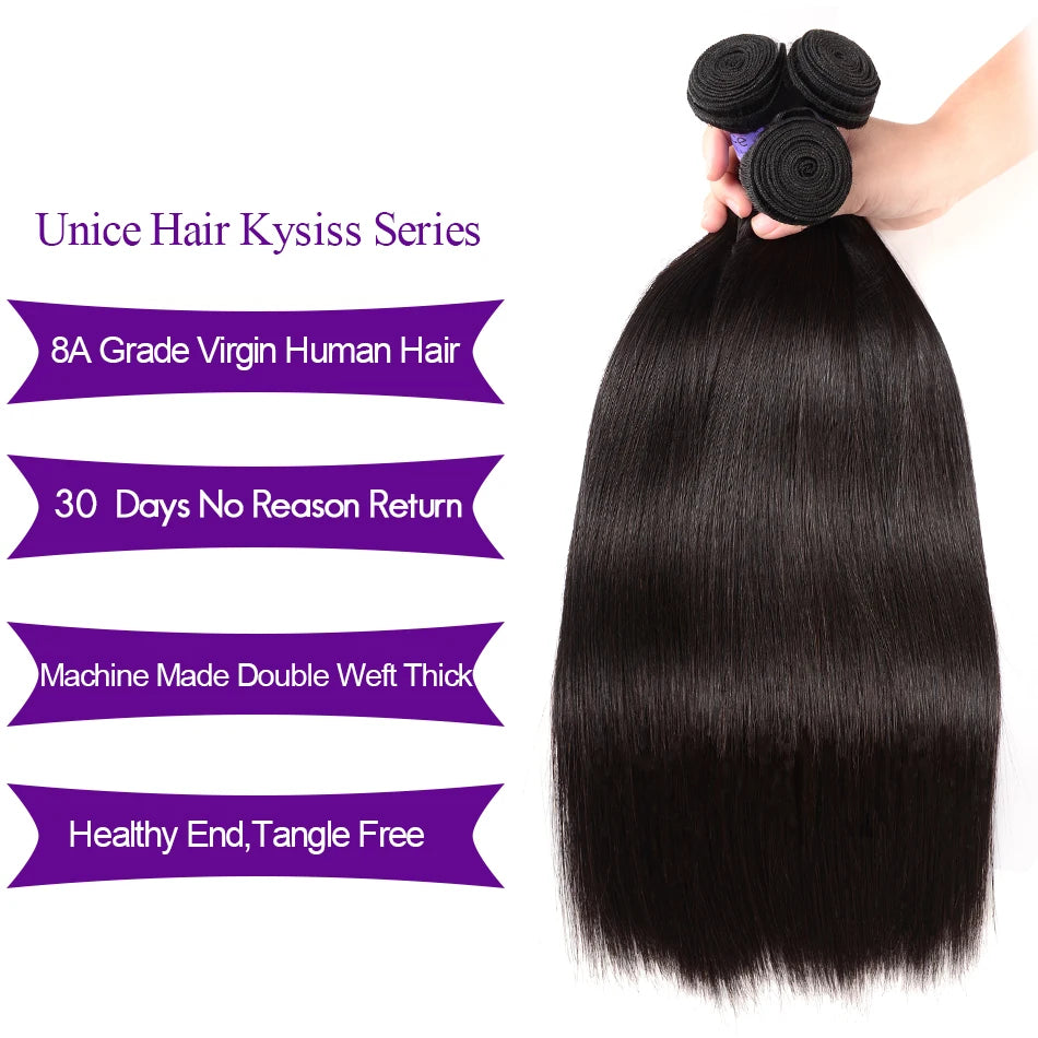 UNice Hair 12A Kysiss Series 3 Bundles With Frontal Indian Straight Bundles Lace Front Human Virgin Hair Bundles With Closure