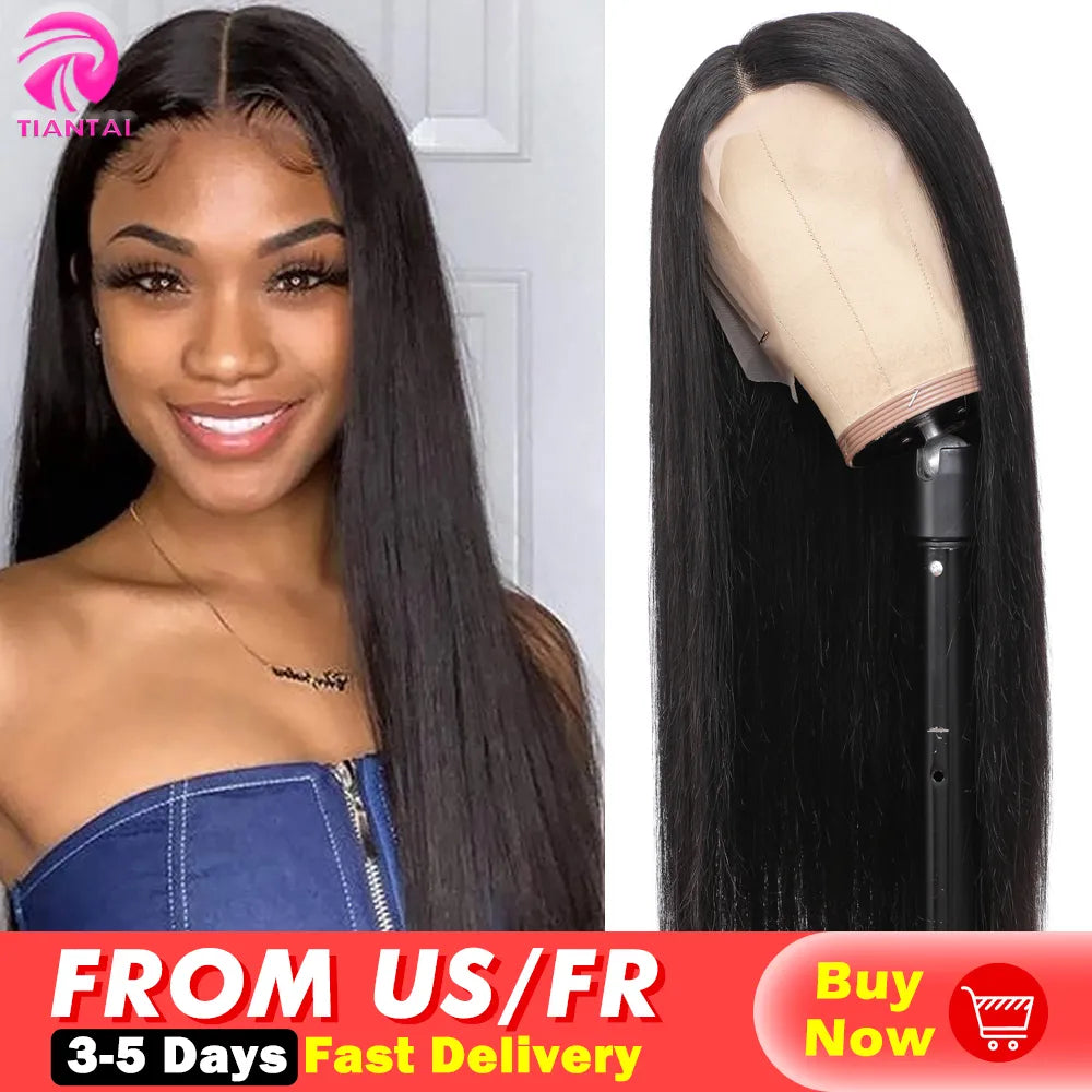 TIANTAI 28 Inch Closure Wig 4x4 Lace Closure Wig Human Hair Lace Wigs Long Straight Wigs for Woman Brazilian Remy 150 Density