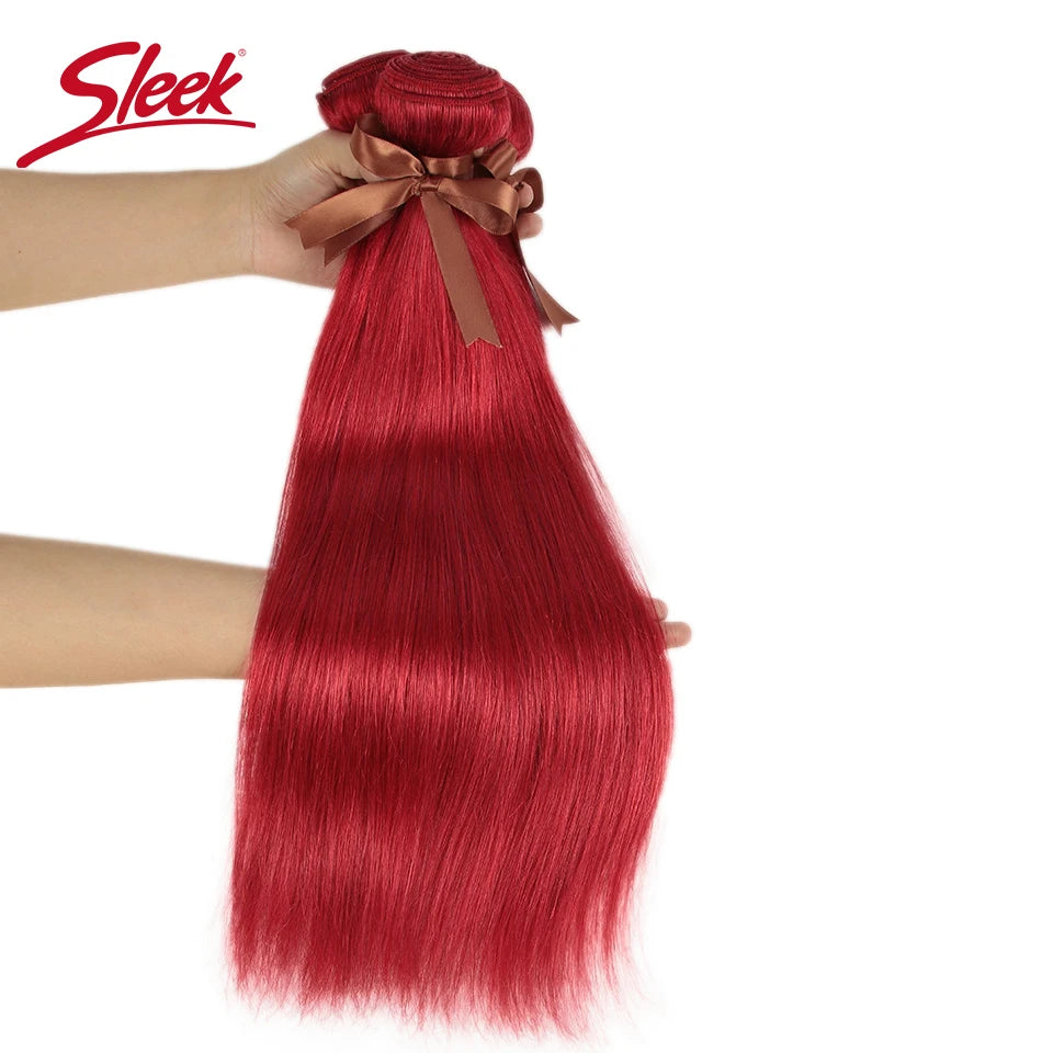 Sleek Red Human Hair Color And Orange Peruvian Straight Hair Weave Bundles 8 To 28 Inches 100% Natural Remy Hair Extension