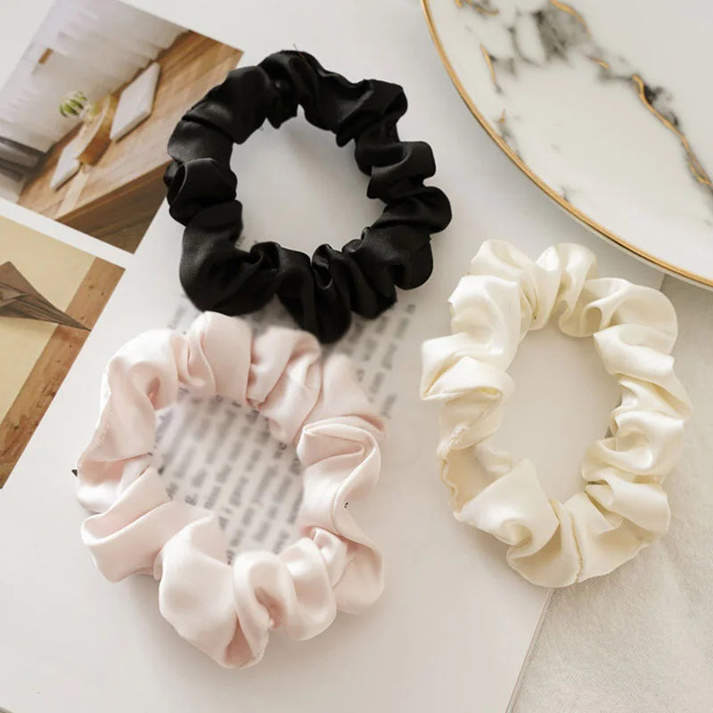 5Pcs/6pcs Silk Hair Rope Ring Set Colorful Rubber Band Elastic Hair Circle Solid Black White Ponytail Hairband Hair Accessories