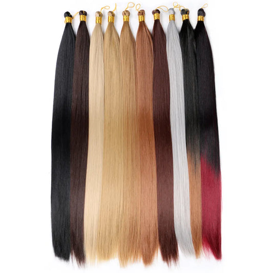 Long Straight Synthetic Bulk Hair Extensions 22Inch High Temperature Hair Bundles For Braiding Crochet Hair Black Brown Burgundy