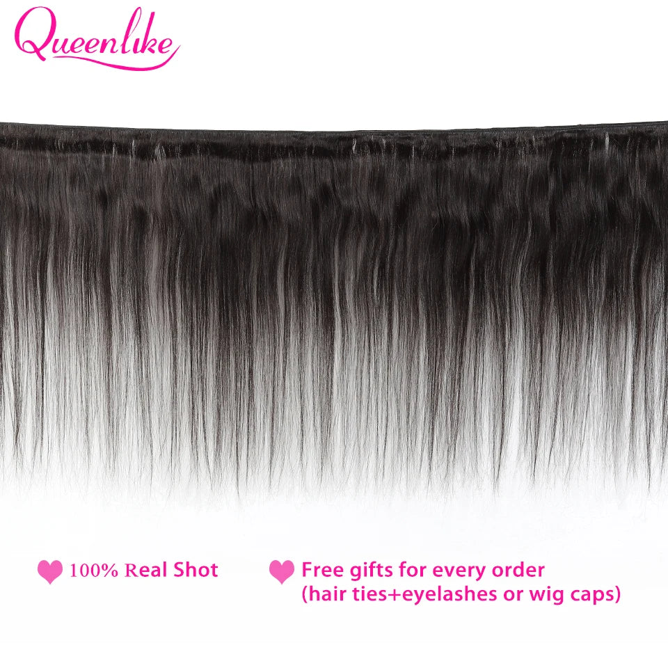 Queenlike Brazilian Raw Hair Weave Bundles With 2x6 Deep Kim Closure Remy Human Hair Weft 3 Straight Hair Bundles With Closure