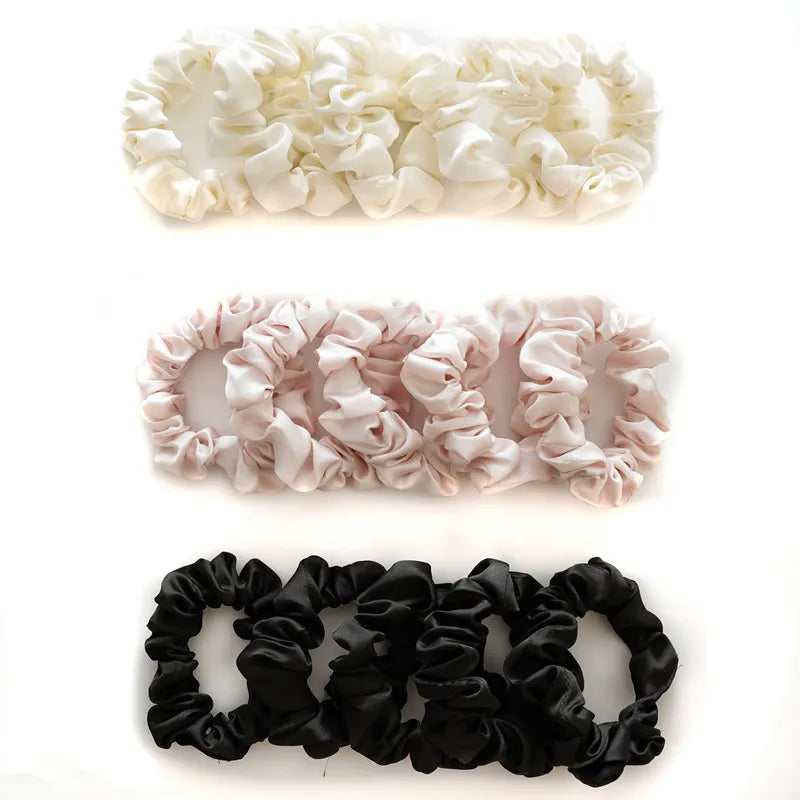 5Pcs/6pcs Silk Hair Rope Ring Set Colorful Rubber Band Elastic Hair Circle Solid Black White Ponytail Hairband Hair Accessories