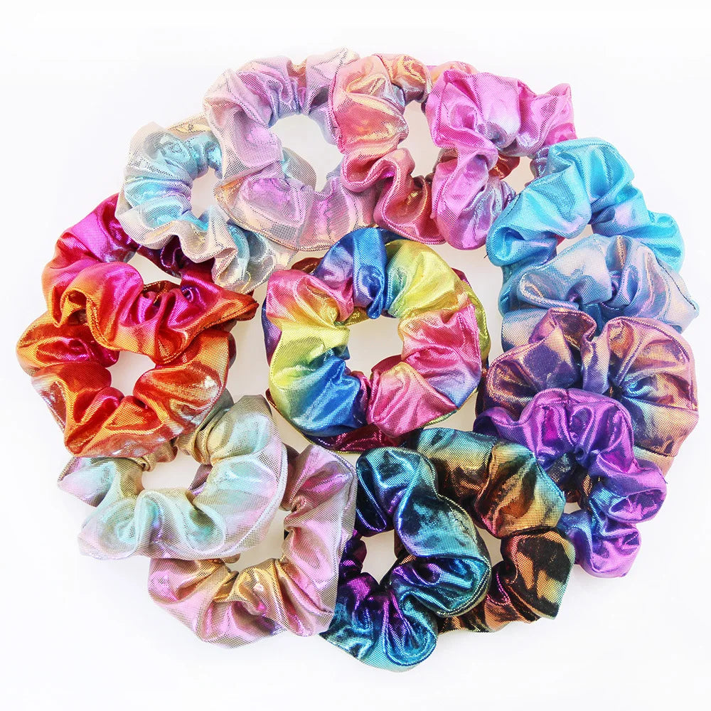 8Pcs Fashion Set Glitter Scrunchie Colorful Elastic Hair Tie Hair Band Glitter Ponytail Holder Scrunchie Pack Hair Accessories