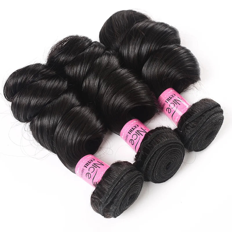 UNice Hair Brazilian Loose Wave Hair Extension 3 PCS 100% Human Hair Bundles Remy Hair Weave 16-26 Inch Natural Color