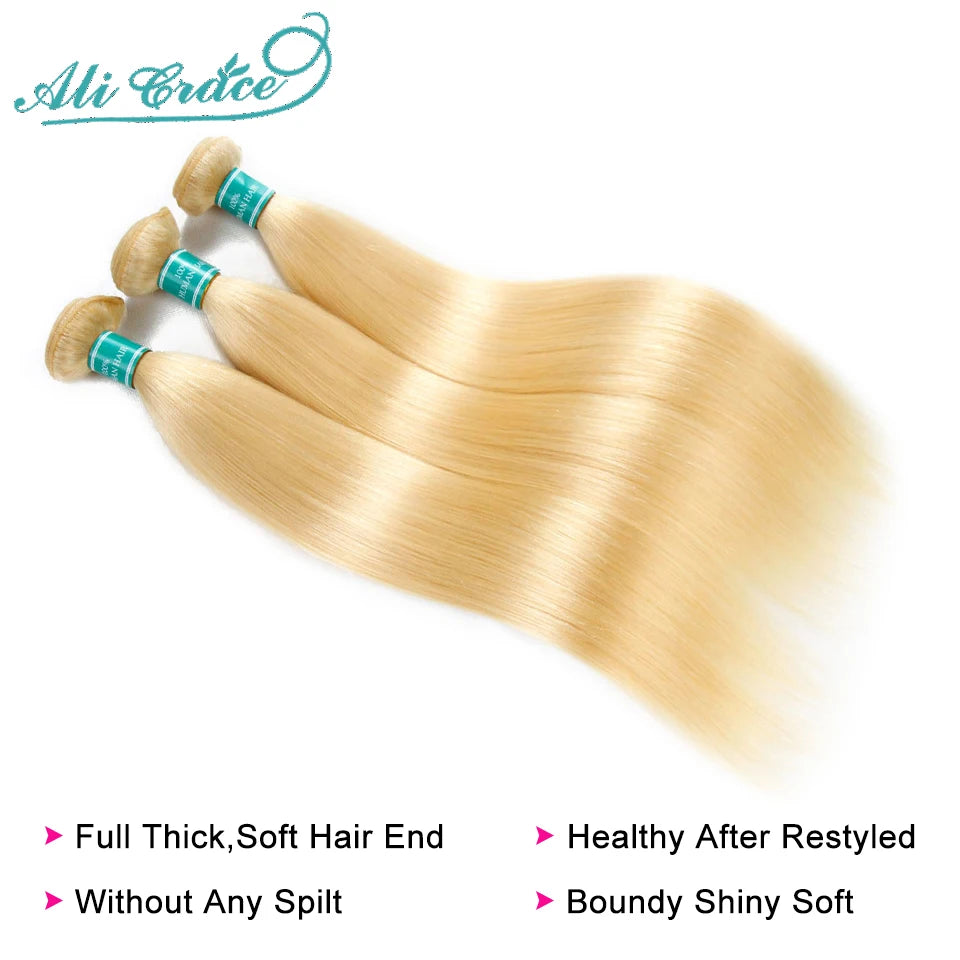 AliGrace Hair Brazilian Straight Hair Bundles Blonde 613 Human Hair Weaving Straight 1 3 4 Bundles Remy Honey Blonde Hair Weaves