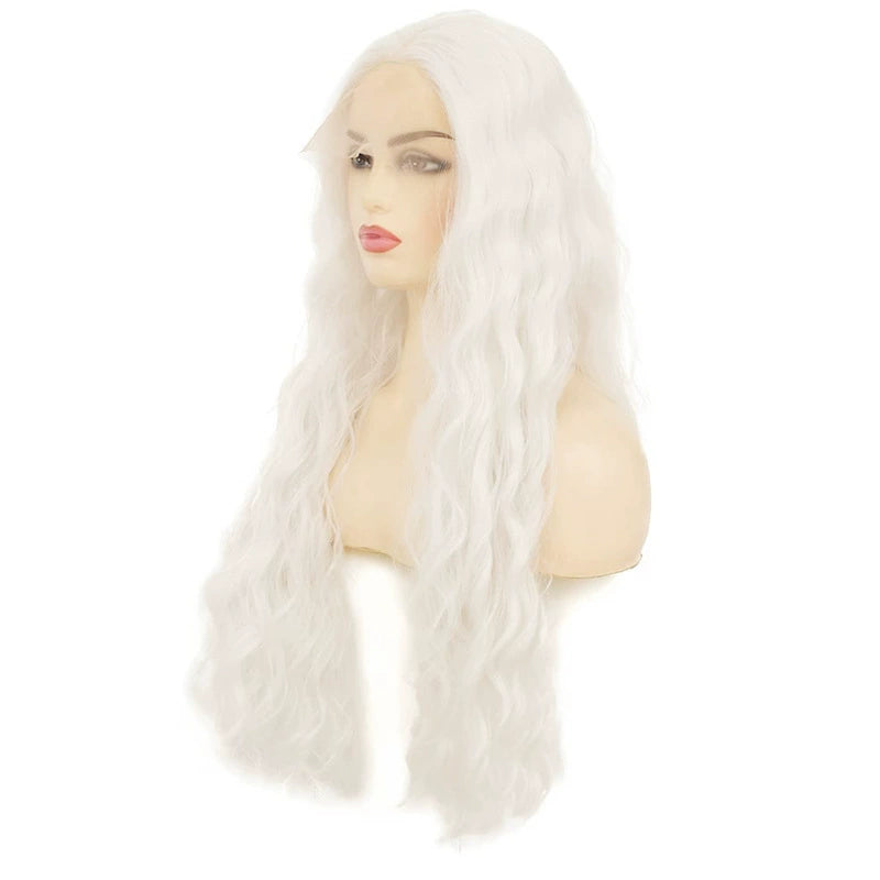 White Long Curly Hair Cosplay Front Lace Wig Witch