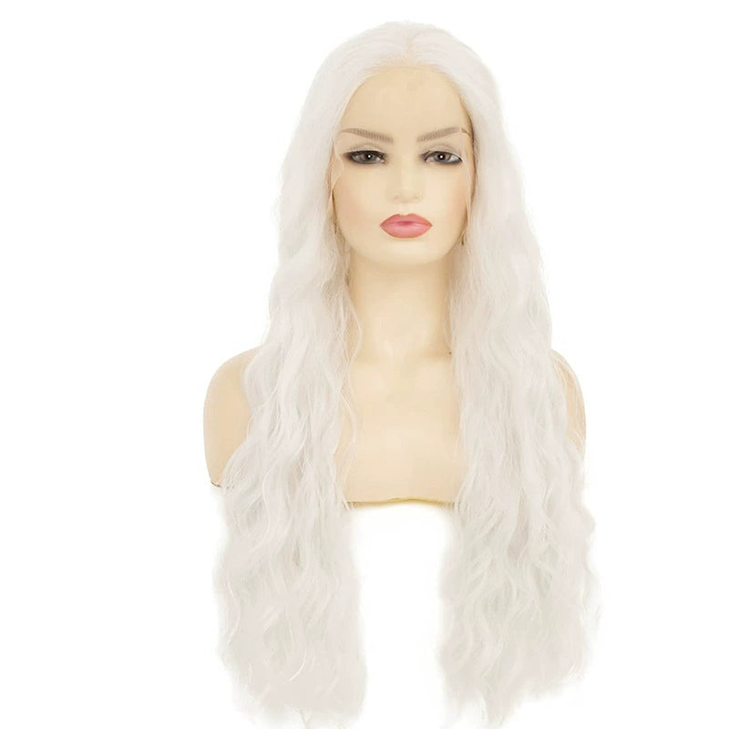 White Long Curly Hair Cosplay Front Lace Wig Witch