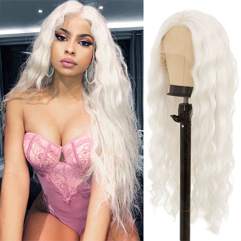 White Long Curly Hair Cosplay Front Lace Wig Witch