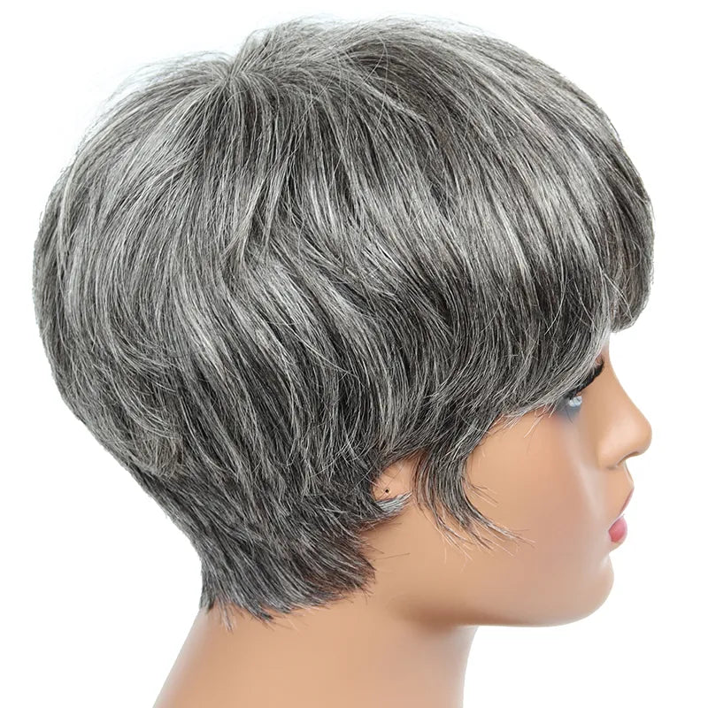 Short Human Hair Pixie Cut Wig Brazilian Hair Grey Wigs With Bangs for Women Short Human Full Machine Wig Ombre 30 Glueless Wigs