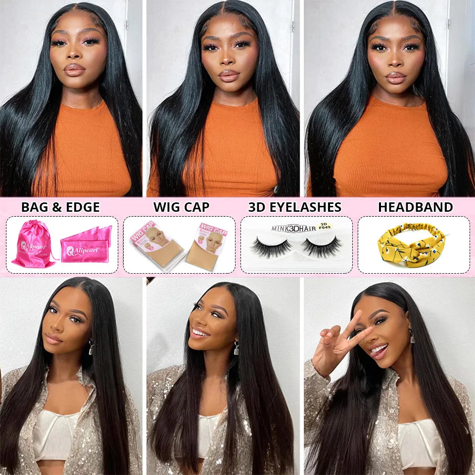 AliPearl Straight Lace Closure Human Hair Wigs Brazilian 6x6 HD Transparent Lace Wig For Women Pre Plucked AliPearl Hair Wig