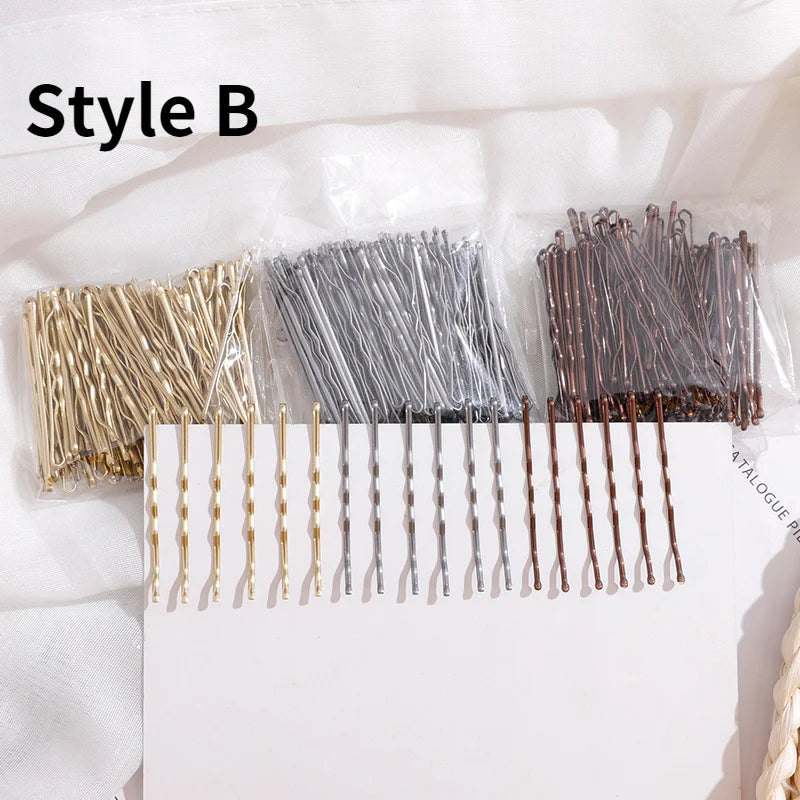 50 Pcs/Bag 5/6/7cm U Shaped Alloy Hairpins Waved Hair Clips Simple Metal Bobby Pins Barrettes Bridal Hairstyle Tools Hair Pins